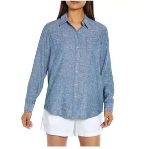 Gap 100% Linen Chambray Boyfriend Shirt Size Large L